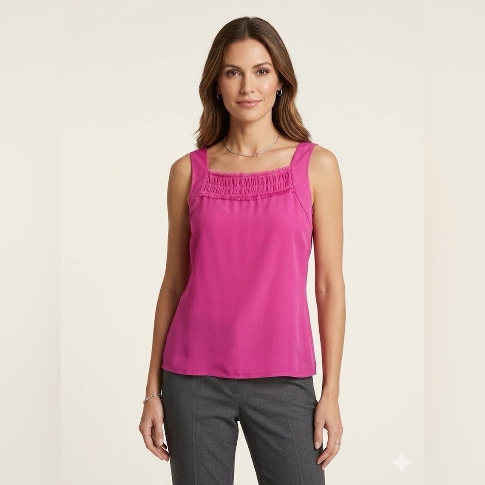 St. John Silk Smocked Fuchsia Tank Top | Size petite / XS